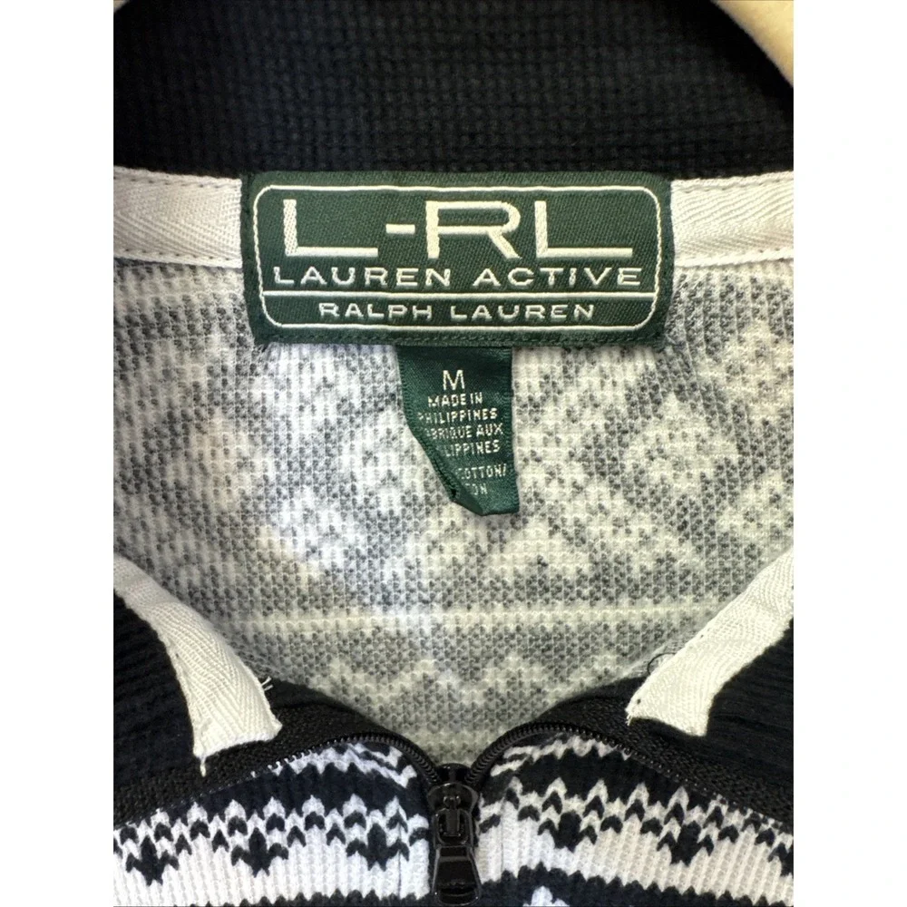 Lauren Ralph Lauren LRL Active  Shirt ‎ Size Medium Black White Women's 1/4 Zip